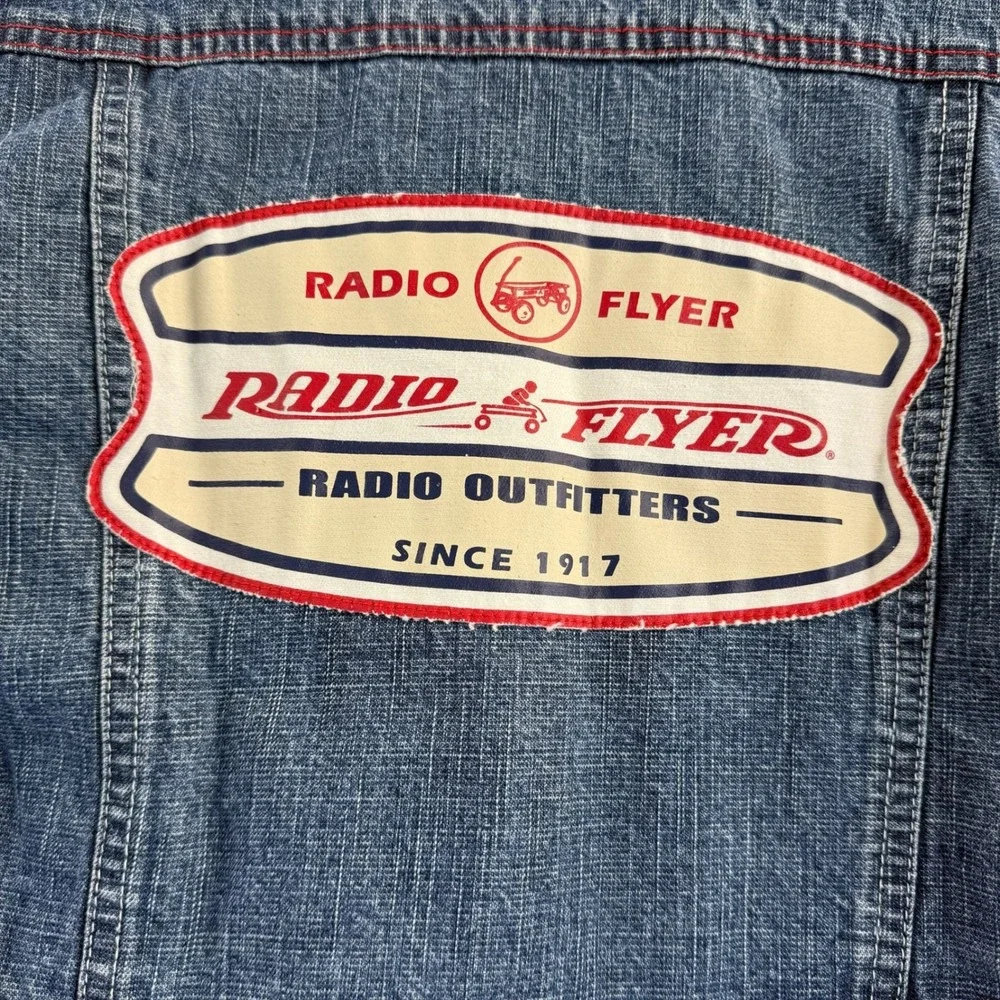 Radio Flyer Denim Jacket Kids SZ 6 Blue Long Sleeve Logo Patch Snap Front